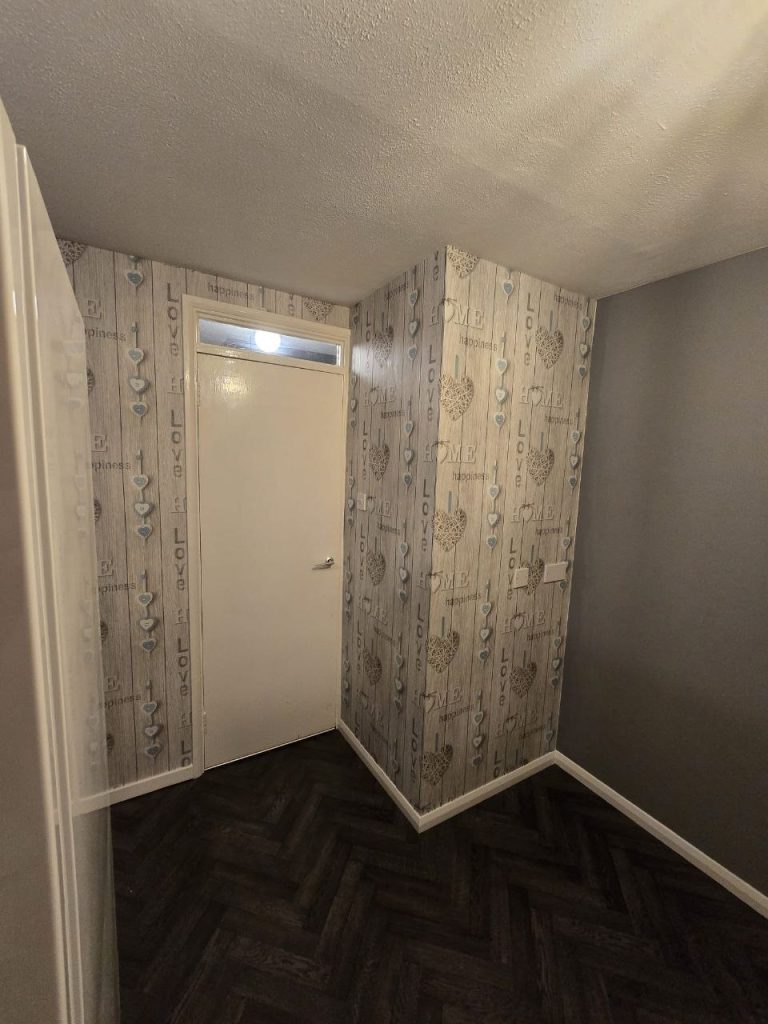kitchen feature wall wallpapering and painting
